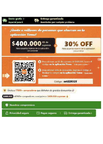 TEMU Cupon descuento Para Colombia roco100